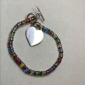 Colorful Silver tone beaded heart bracelet